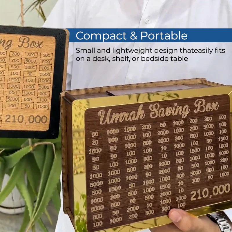 Umrah Saving Box - Wooden Umrah Saving Box - 280 Days Savings Plan