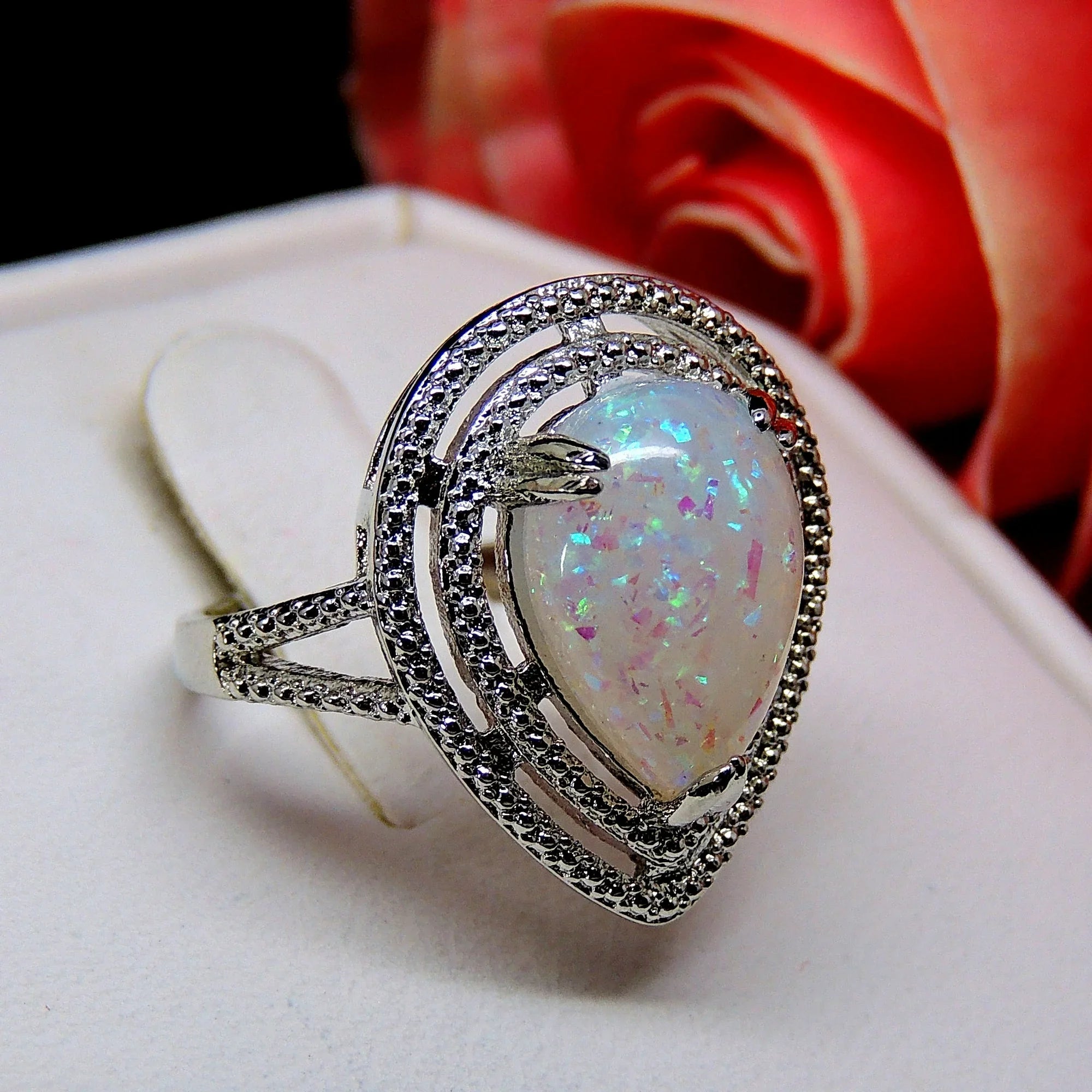 Danni Statement Ring Teardrop Simulated Fire Opal Womens Ginger Lyne Collection