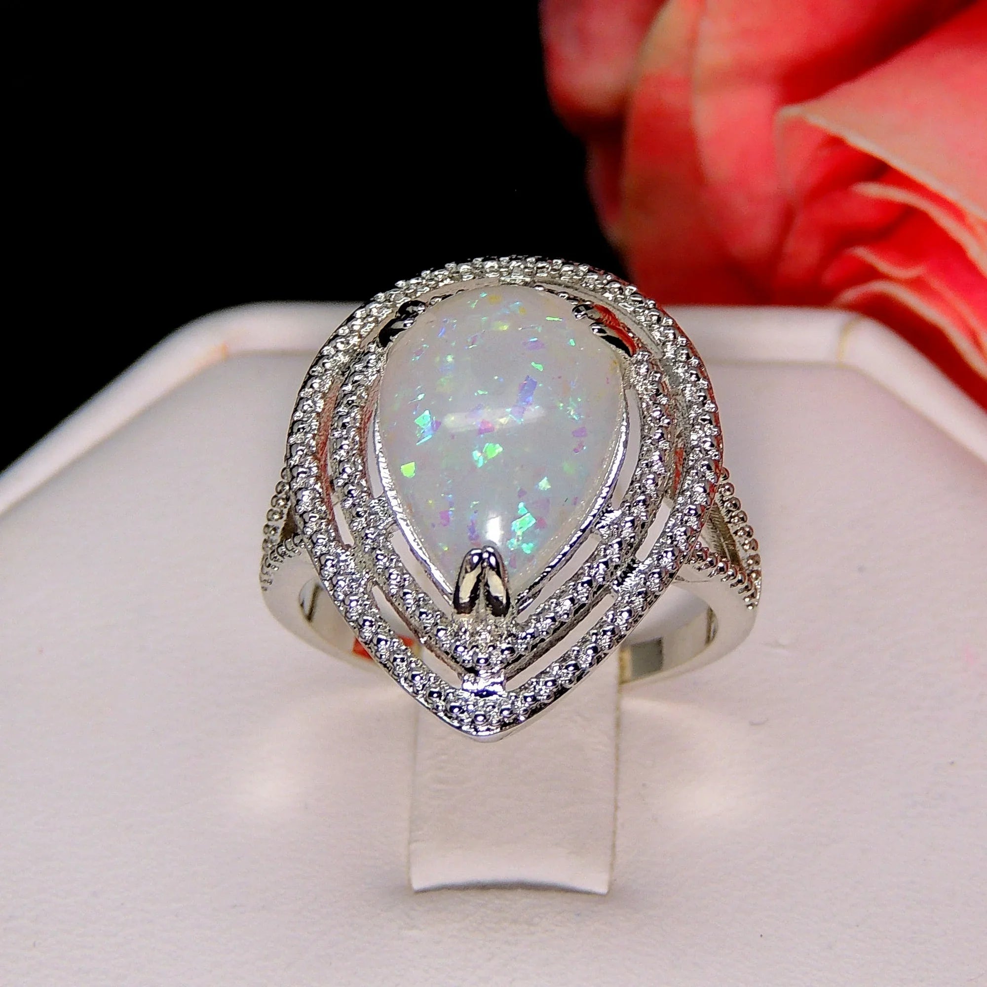 Danni Statement Ring Teardrop Simulated Fire Opal Womens Ginger Lyne Collection