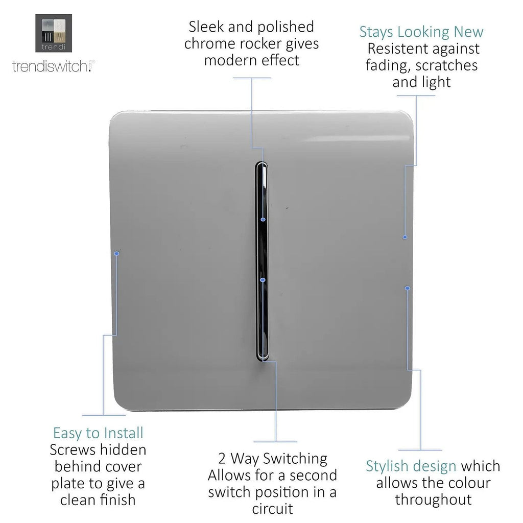 Trendi Switch 1 Gang 2 Way 10Amp Light Switch in Light Grey