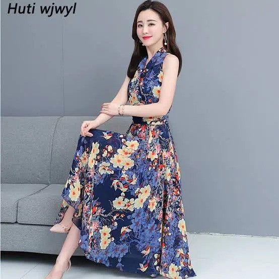 Floral Halter Neckline Sleeveless Maxi X-line Dress