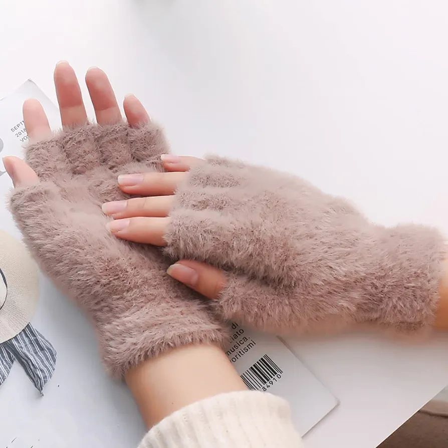 Half Finger Gloves for Girls, Plush Fingerless Gloves in Multicolor | Good Quality & Warm Material