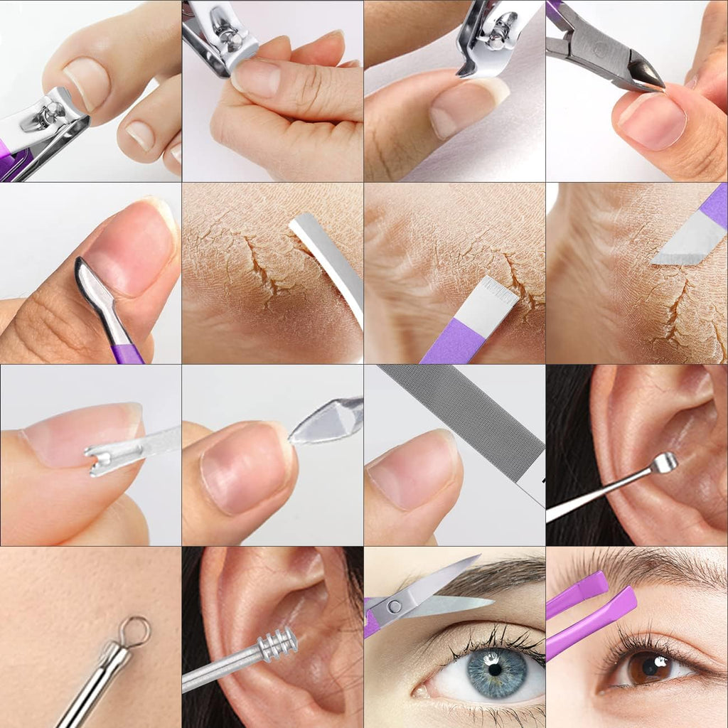 Leipple Manicure Set Professional Nail Clippers Pedicure Kit, 16 pcs Stainless Steel Nail Care Tools Grooming Kit with Luxurious Travel Leather Case for Thick Nails Men Women Gift (Violet) - Gulybaba - Genuine products online Marketplace in Pakistan