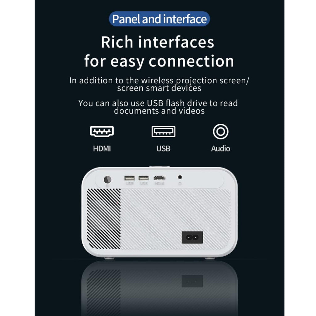CY900 Smart Projector, Full HD 1080P, 4K Supported, Android 9, Electronic Focus, Auto Keystone, 300 ANSI Lumens, Dual WiFi, HDR Audio, Bluetooth, 58W Speaker, HDMI, USB, AV Port (White)