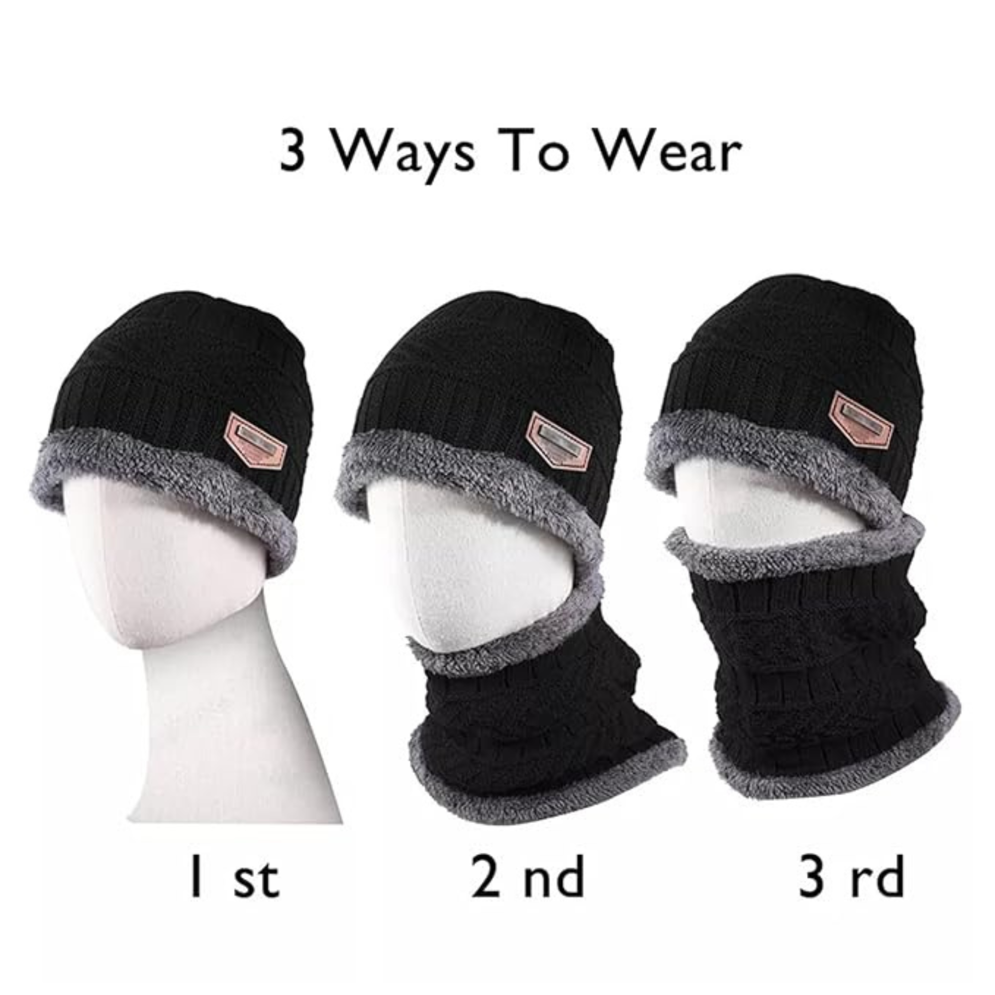 Winter Cap Set Caps with Fur Lining, Beanie Cap & Muffler for Men & Women| Beanie Cap| Woolen Topaa| Winter Cap| Head & Neck Warmer| Black Color| 1 Set|