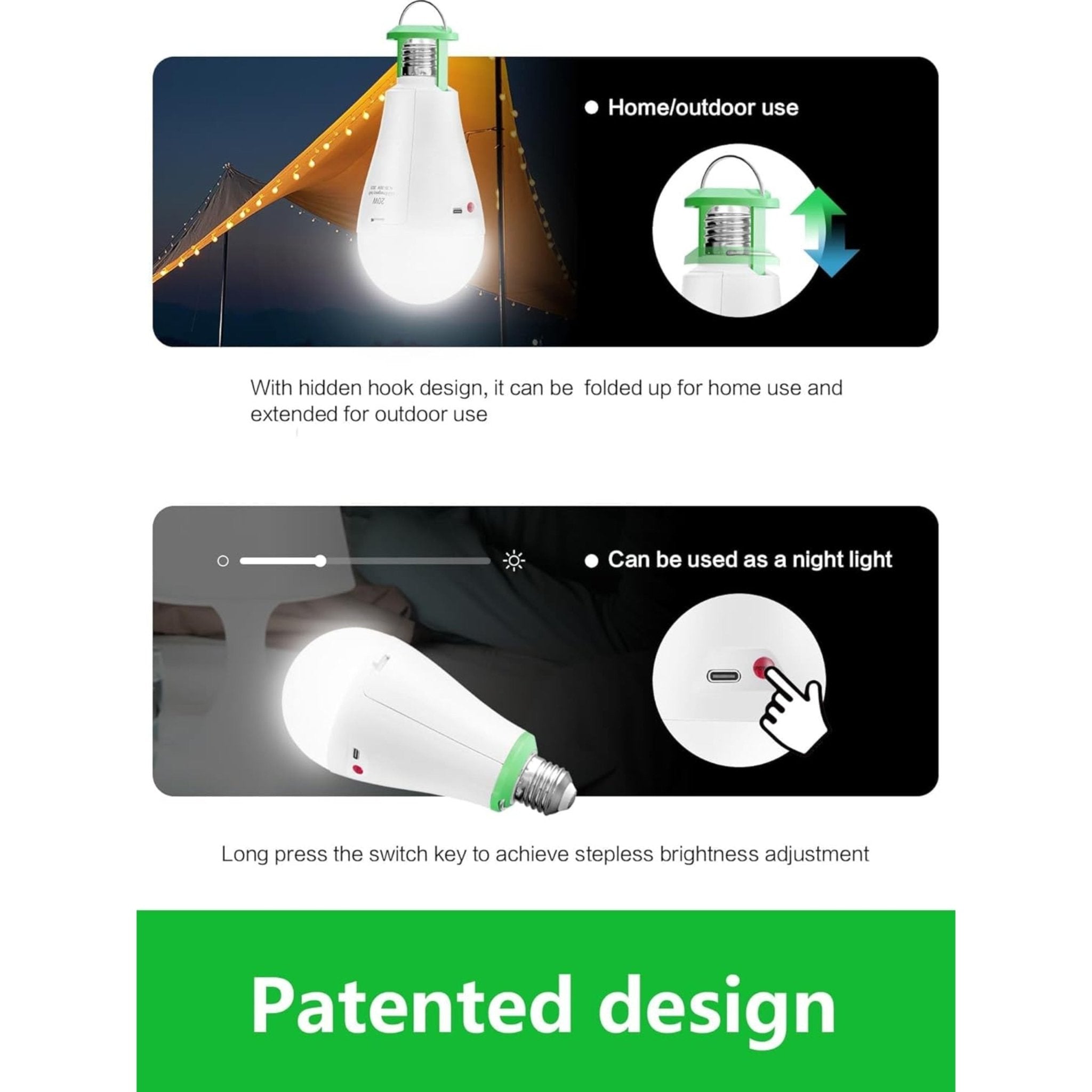 NWZ Rechargeable Emergency LED Bulb 28W With Type - c Charging Equivalent, 1200mAh 4 Battery Backup, E27 Dimmable 2000LM for Power Outages, Home, Camping, Outdoor Activities - Gulybaba - Genuine products online Marketplace in Pakistan