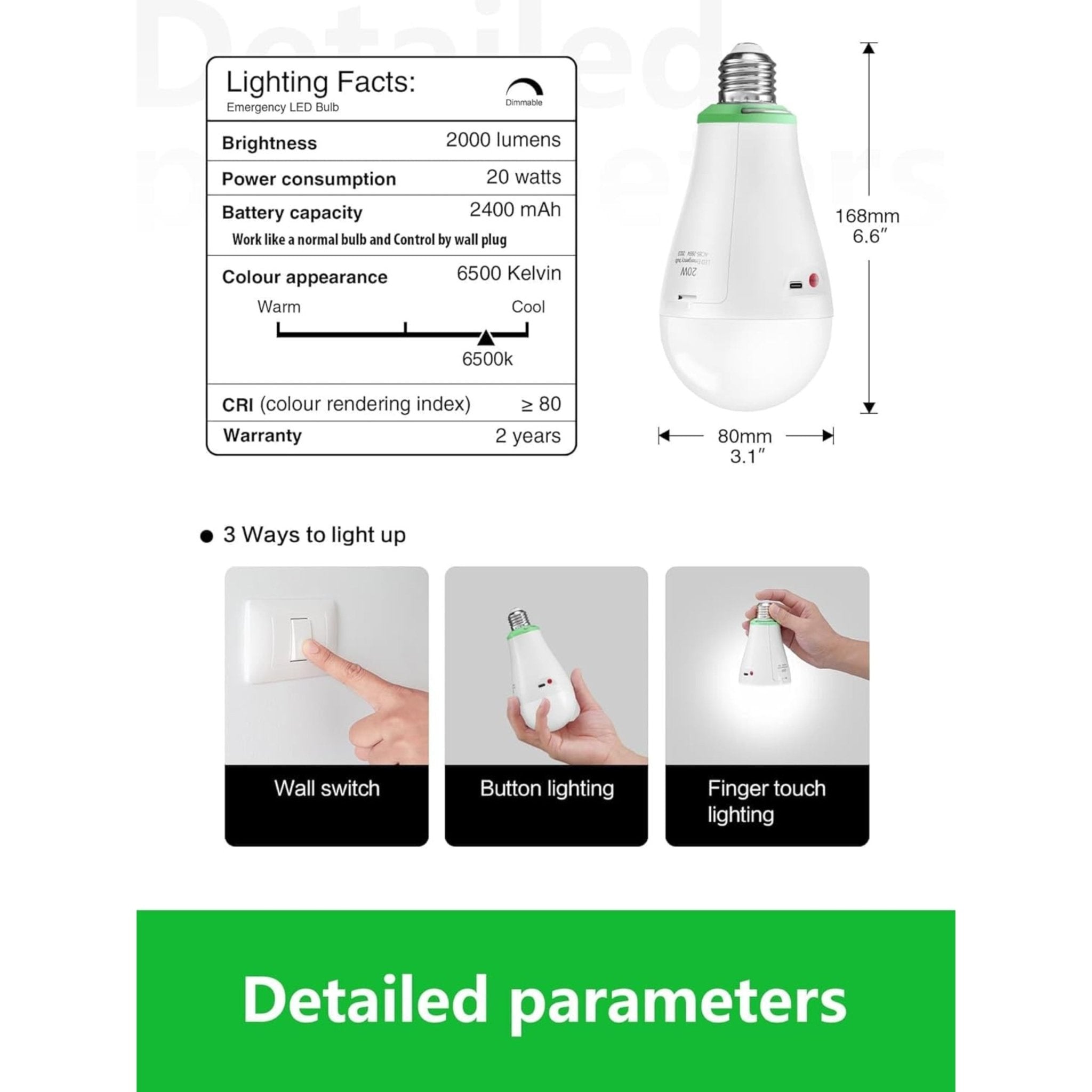 NWZ Rechargeable Emergency LED Bulb 28W With Type - c Charging Equivalent, 1200mAh 4 Battery Backup, E27 Dimmable 2000LM for Power Outages, Home, Camping, Outdoor Activities - Gulybaba - Genuine products online Marketplace in Pakistan