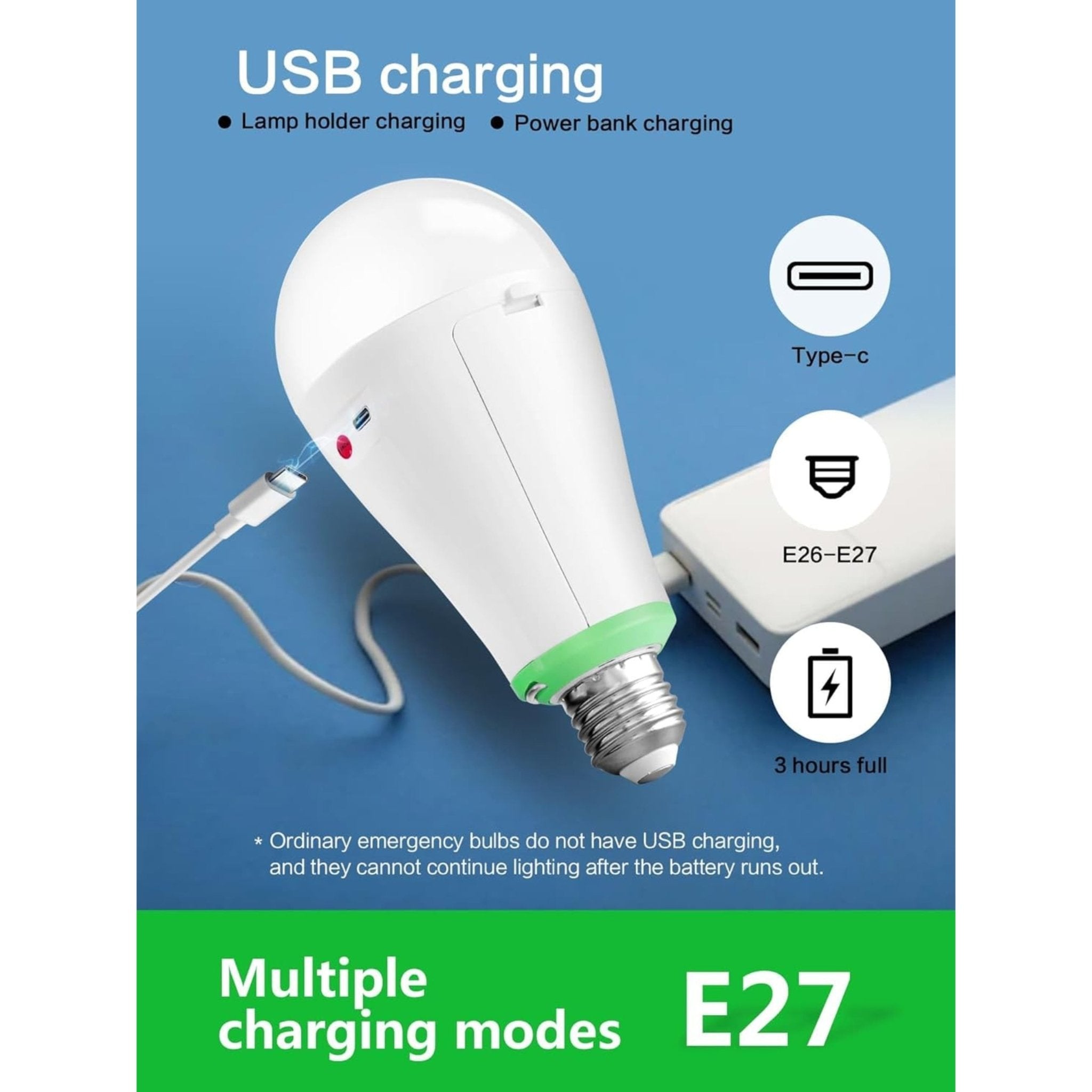 NWZ Rechargeable Emergency LED Bulb 28W With Type - c Charging Equivalent, 1200mAh 4 Battery Backup, E27 Dimmable 2000LM for Power Outages, Home, Camping, Outdoor Activities - Gulybaba - Genuine products online Marketplace in Pakistan