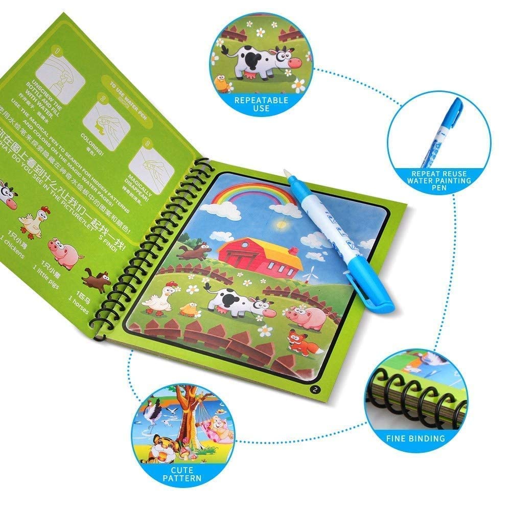 Quick Dry Re - Usable Magic Coloring Water Book Doodle with Magic Pen Painting Board for Children Education Drawing Pad (Random Design) (Pack of 2) - Gulybaba - Genuine products online Marketplace in Pakistan