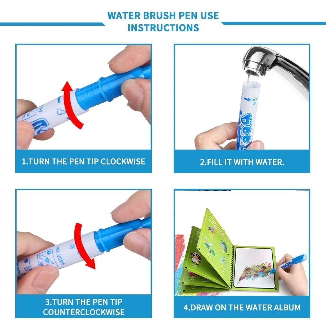 Quick Dry Re - Usable Magic Coloring Water Book Doodle with Magic Pen Painting Board for Children Education Drawing Pad (Random Design) (Pack of 2) - Gulybaba - Genuine products online Marketplace in Pakistan