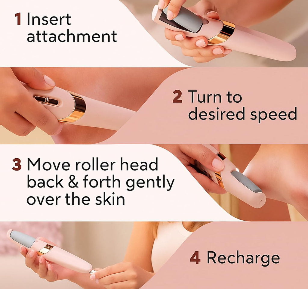 Rechargeable Flawless Pedicure Tool | Electric Callus Remover for Feet | Cordless Dead Skin Remover with 2 Roller Heads | Smooth & Soft Feet (Pink) - Gulybaba - Genuine products online Marketplace in Pakistan