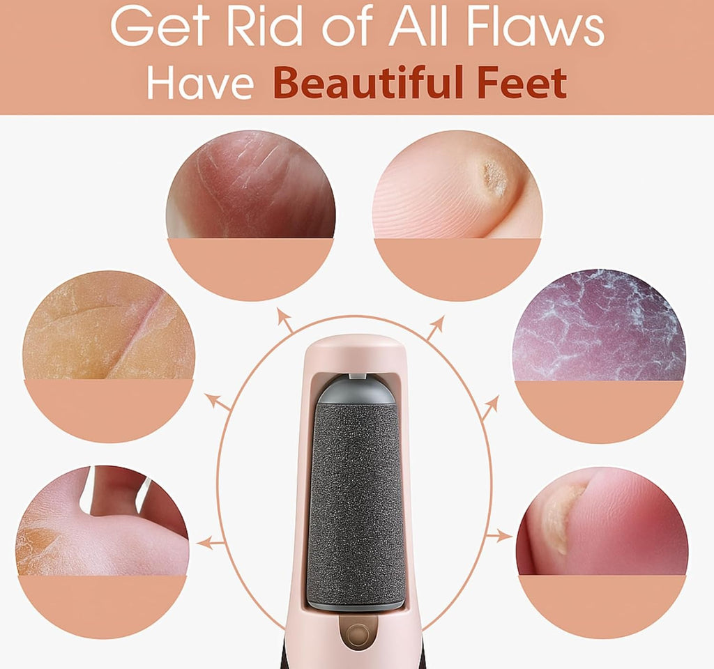 Rechargeable Flawless Pedicure Tool | Electric Callus Remover for Feet | Cordless Dead Skin Remover with 2 Roller Heads | Smooth & Soft Feet (Pink) - Gulybaba - Genuine products online Marketplace in Pakistan