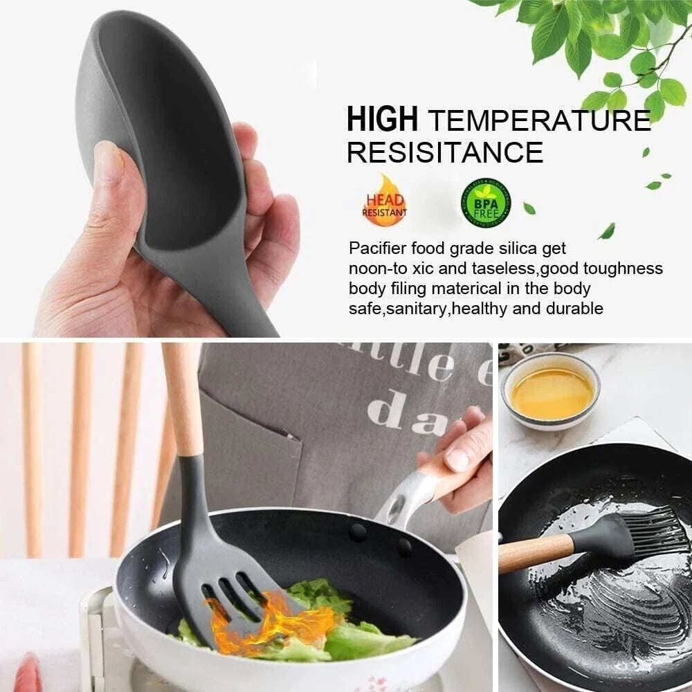 Kitchen Silicone Cookware Set, 12-piece Non-stick Cookware, Heat-resistant, BPA-free, Cooking Tools, Stirring Kitchen Tool Set