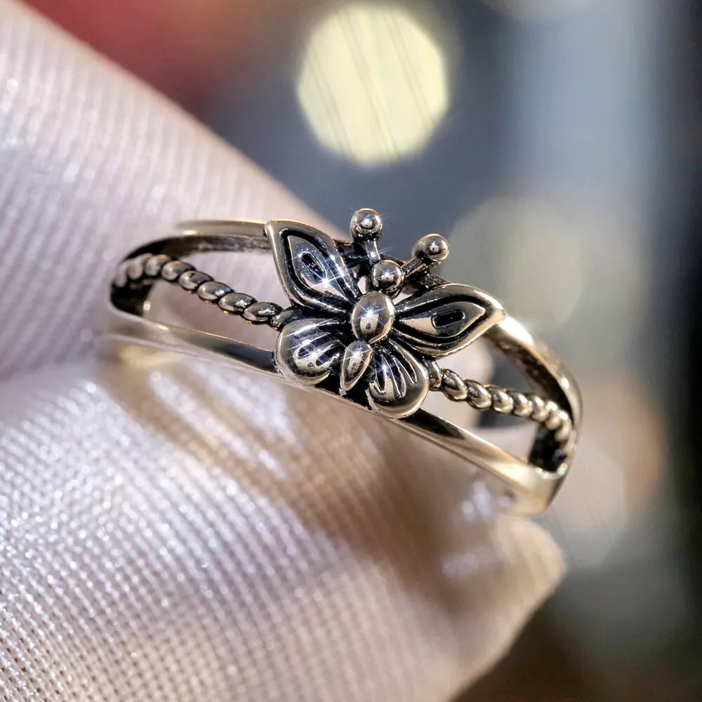 925 Silver Butterfly Filled Ring Girl Personalized Women Party Jewelry Gift Sz 9