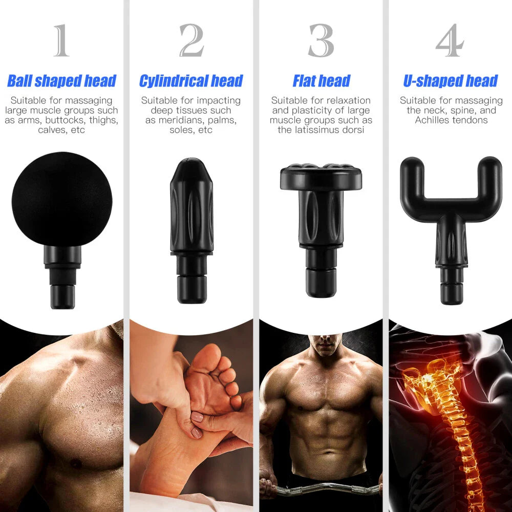 Handheld Muscle Massage Gun Deep Tissue Percussion Muscle Massager Gun Cordless Electric Massagers Neck Back with Massage Head for Workout Relaxation Sore Muscle and Stiffness,Black