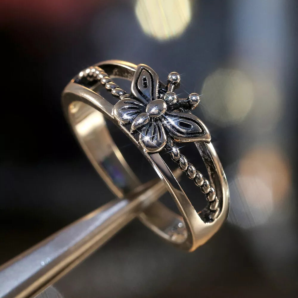 925 Silver Butterfly Filled Ring Girl Personalized Women Party Jewelry Gift Sz 9