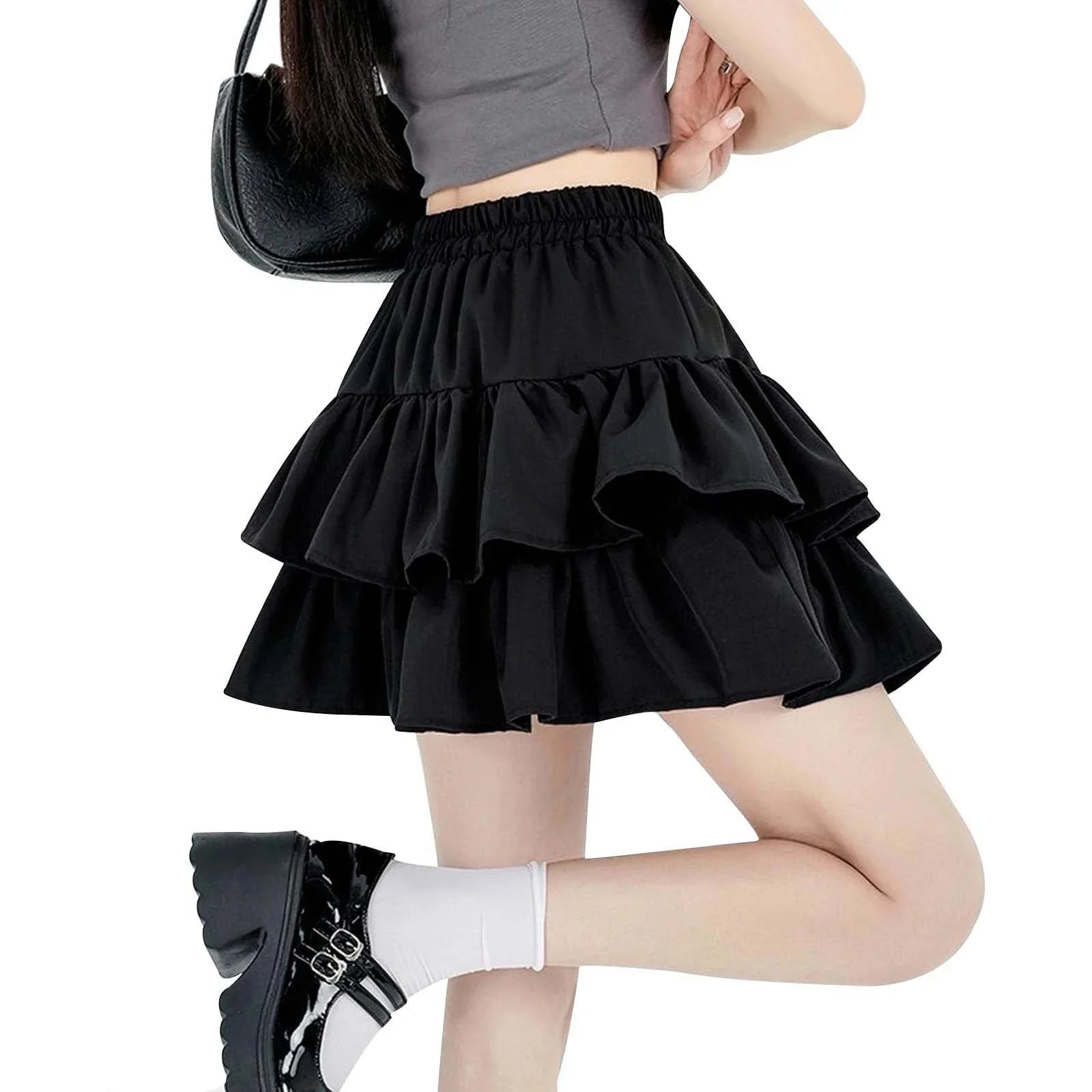 Women's High Waisted Black Mini Ruffle Skirt Polyester & Spandex, for Summer & Autumn, Size M - Gulybaba - Genuine products online Marketplace in Pakistan