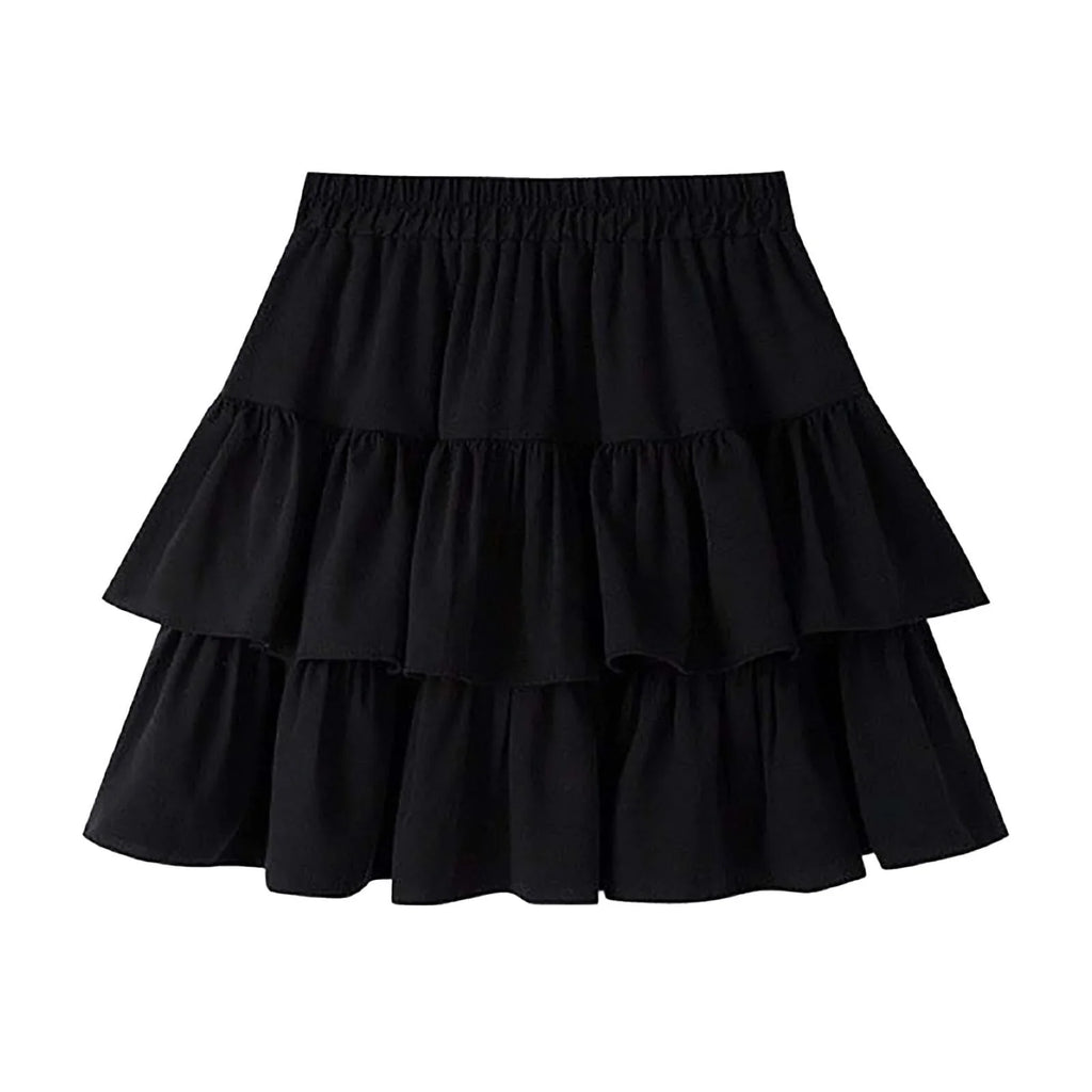 Women's High Waisted Black Mini Ruffle Skirt Polyester & Spandex, for Summer & Autumn, Size M - Gulybaba - Genuine products online Marketplace in Pakistan