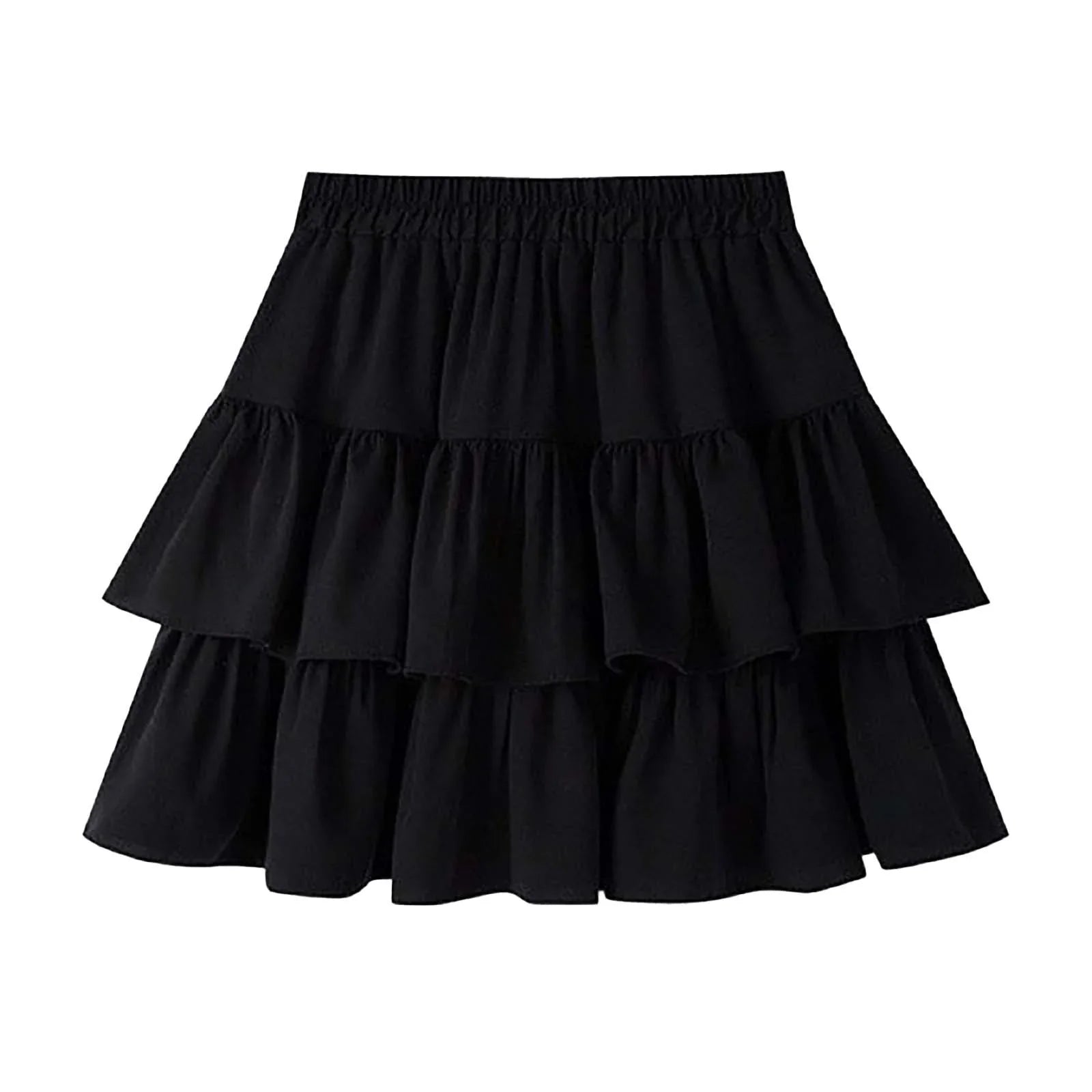 Women's High Waisted Black Mini Ruffle Skirt Polyester & Spandex, for Summer & Autumn, Size M - Gulybaba - Genuine products online Marketplace in Pakistan